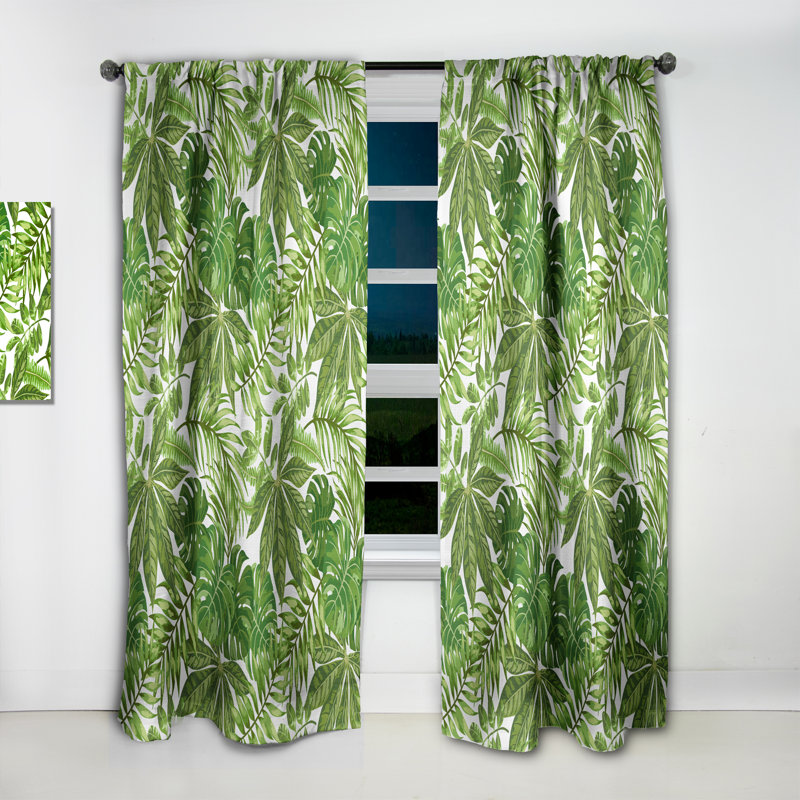 Rideau simple occultant avec motif exotique et feuilles tropicales, L 52 po x L 95 po