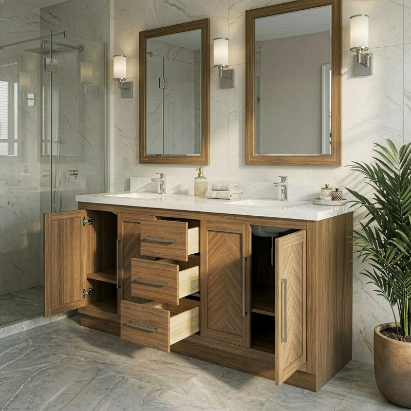 Meuble-lavabo avec comptoir Statuario, Noyer
