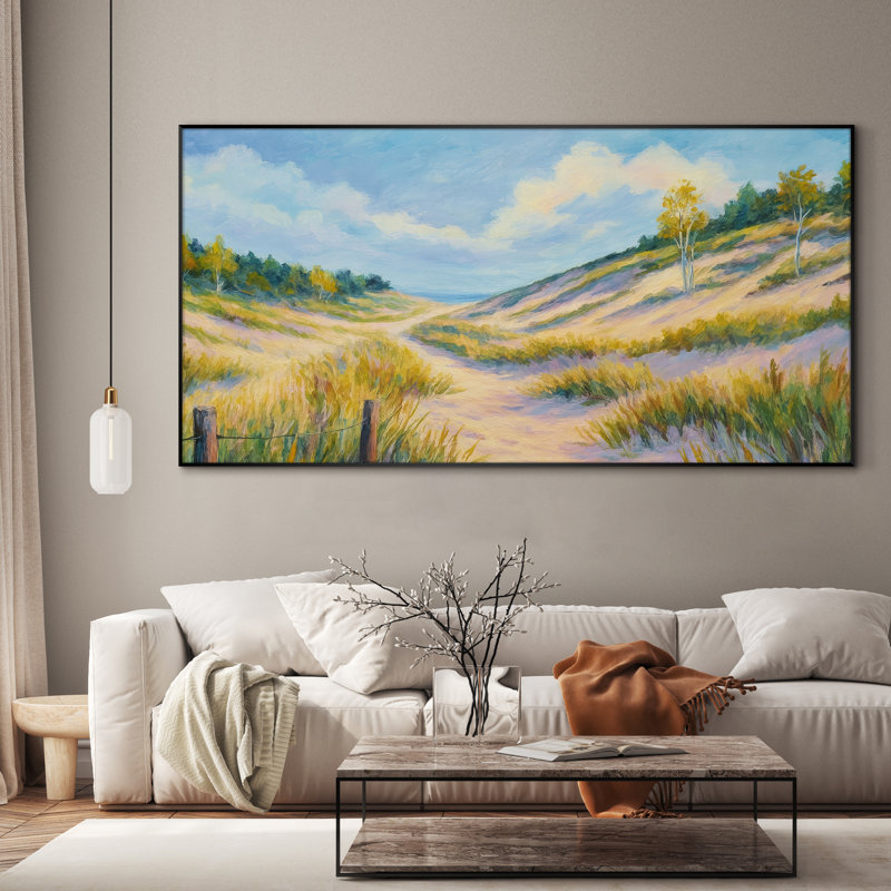 Très grande reproduction d'art sur toile - Tranquil Dune Path Peaceful Beach Grass, décoration d'art pour le salon ou la chambre à coucher - «Assemblage requis du cadre (cadre non fini)»