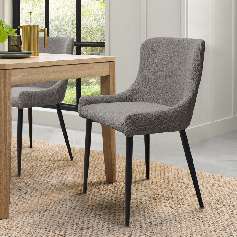 RUBENS UPHOLSTERED CHAIR - BOUCLE FABRIC - BLACK SAND POWDER COATED LEGS (PAIR), Grey