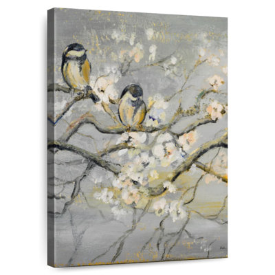 Branche dorée et grise avec oiseaux I