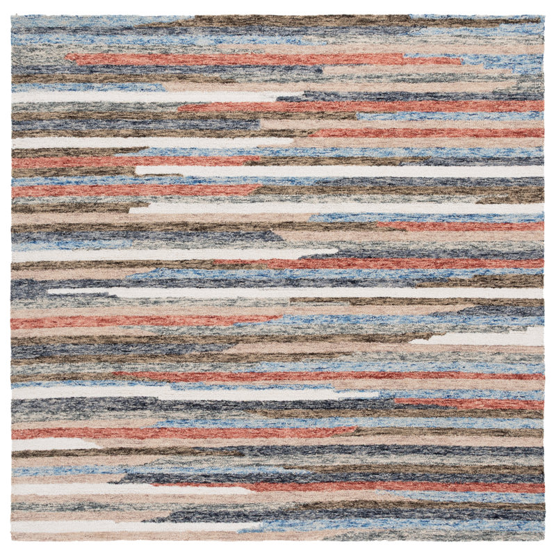 Ebony 778 Hand Tufted Wool/Cotton Abstract Rug in Rust/Beige, Square 6'