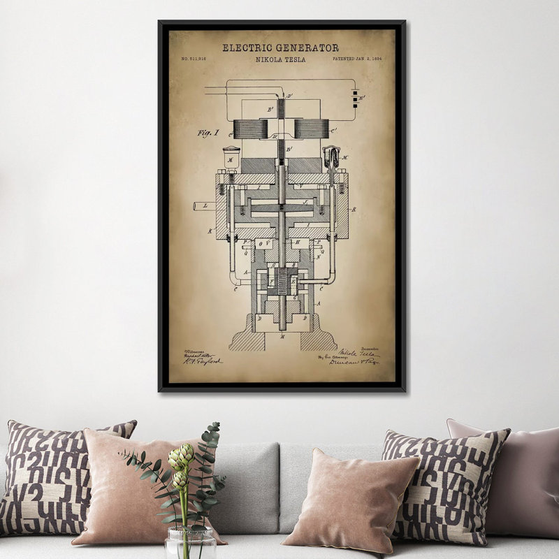 «Tesla Electric Generator», impression sur toile, H 26 po x l 18 po x P 1,5 po, Toile avec cadre noir, Pas de tapis