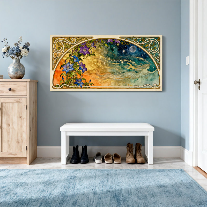 Fashion Art Nouveau, motif de ciel céleste floral, H 28 po x l 58 po