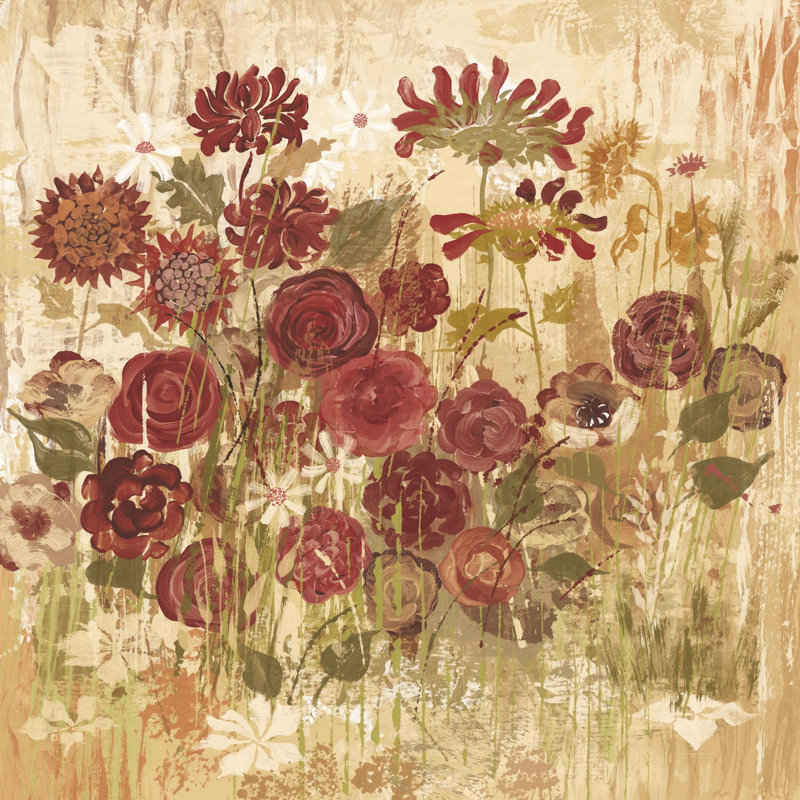 « floral frenzy bourgogne vi », reproduction d’art sur toile tendue, 40 po x 40 po