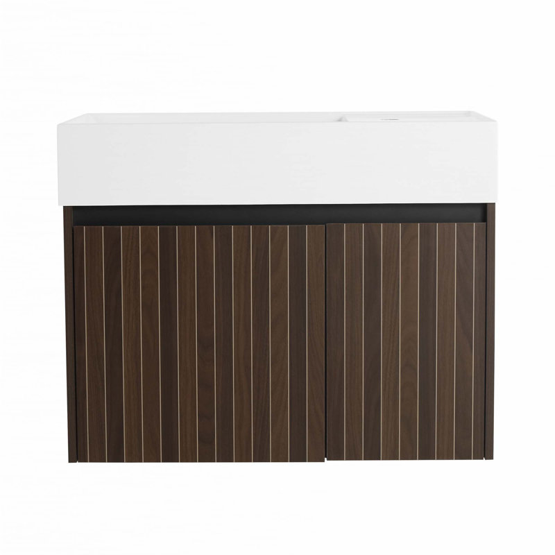 Armoire de salle de bain 30 po avec lavabo, portes à fermeture douce, fixation flottante, pour petite salle de bain, Brun