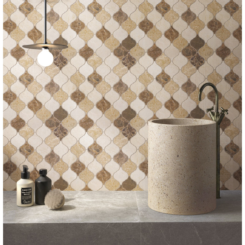 2.5" x 3" Marble Arabesque Mosaic Wall & Floor Tile, Cream Marfil/Dark Emperador/Light Emperador