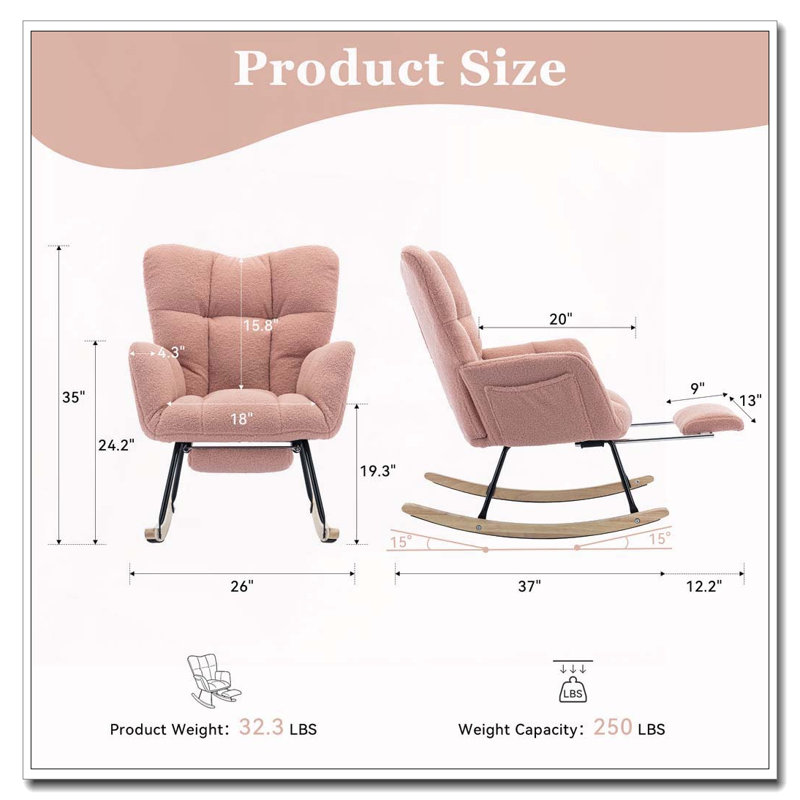Chaise berçante Teddy, Rose - repose-pieds
