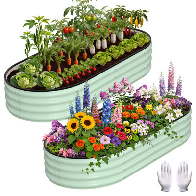 Heavy-Duty Galvanized Metal Raised Garden Bed Kit - 2-Pack Oval Planter Boxes, 4x2x1 ft, Anti-Rust Coating, Open Bottom, Safe Rounded Corners, Ideal for Vegetables, Flowers & Herbs