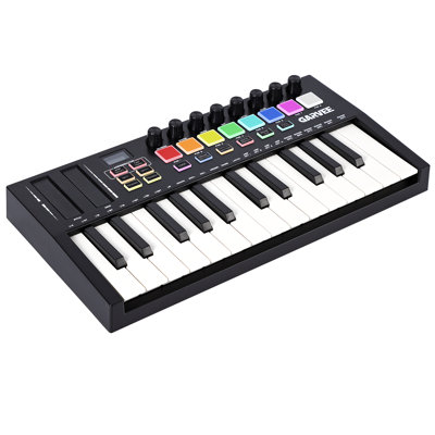 Contrôleur de clavier USB USB 25 touches - clavier portable compact avec 8 Pads sensibles à la vitesse, 8 boutons affectables, affichage OLED, midi sans fil, transposition de demi-tons, commutateur de vitesse - noir