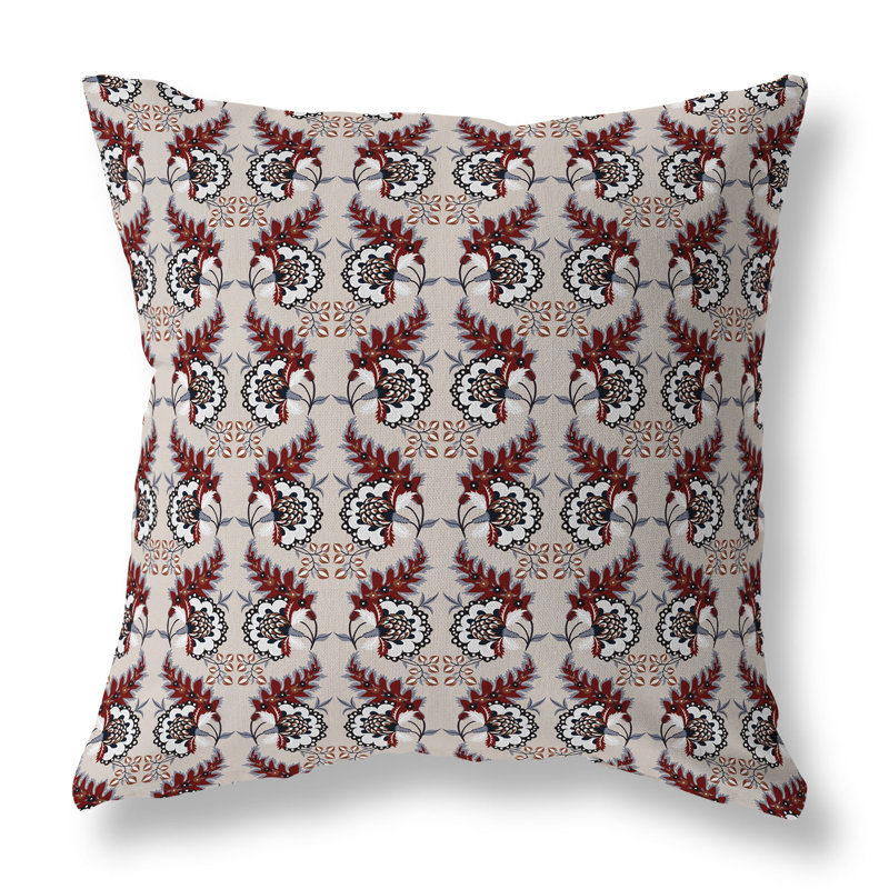 Coussin décoratif botanique intérieur / extérieur Botanical Bouquet, H 16 po x l 16 po, Bleu / rouge / foncé