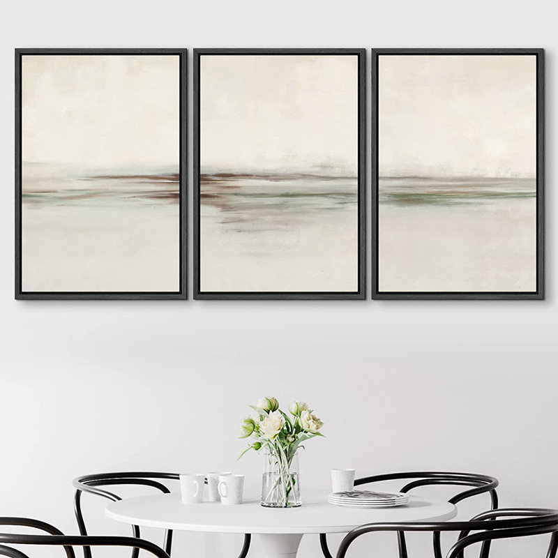 " Minimal Grey Paint Stroke Abstract Landscape Wall Art " 3 - Pieces, Black, 36" H x 72" W x 1.5" D