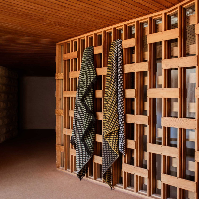 Hand Woven Throw Blanket, Black/Mustard/Dark Green/Brown