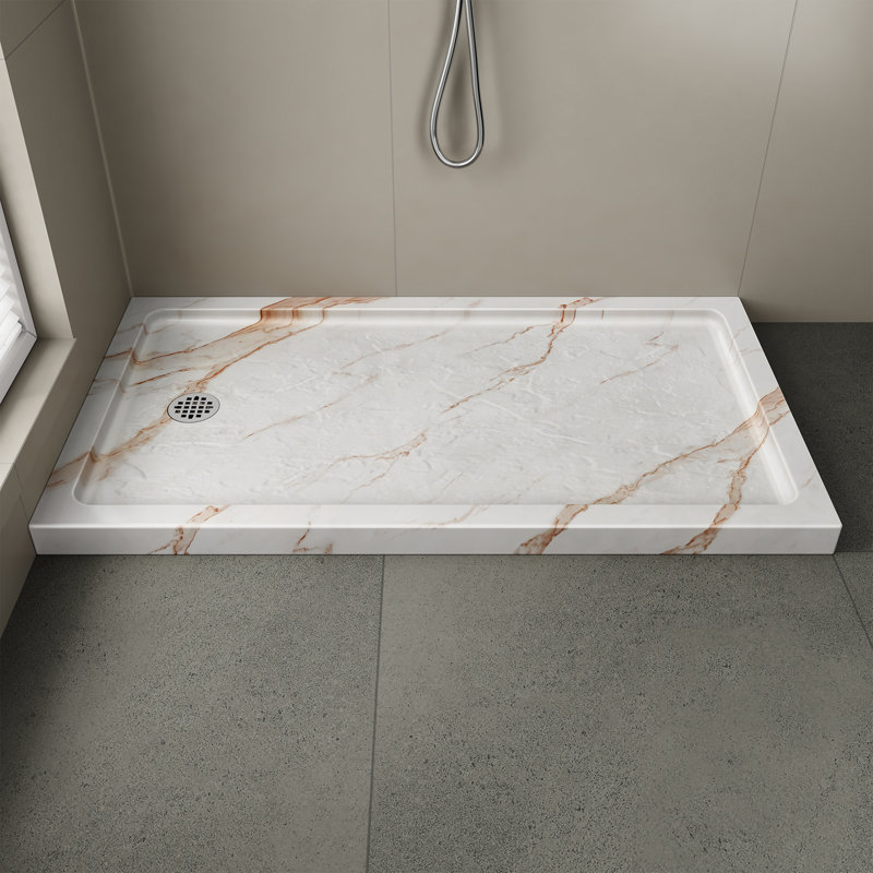 Base de douche 54 po x 34 po Calacatta Gold avec 4 brides amovibles