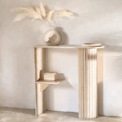 Wabi-Sabi Style Yellow Hole Stone Console Table
