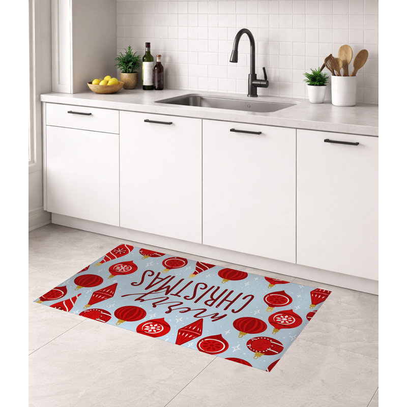 Tapis de cuisine Ornaments Merry Christmas, Rectangulaire 2 pi x 3 pi, Argent / bleu