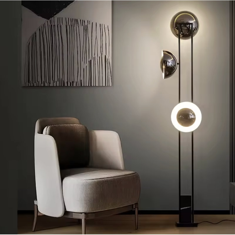  Lampe sur pied LIGHT Trilogia | Triple têtes en métal noir | Lampe décorative en marbre