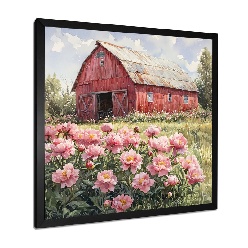 Ditchka pivoines par le tracteur Shed III - pivoines grand art mural, Reproduction encadrée d'une seule photo