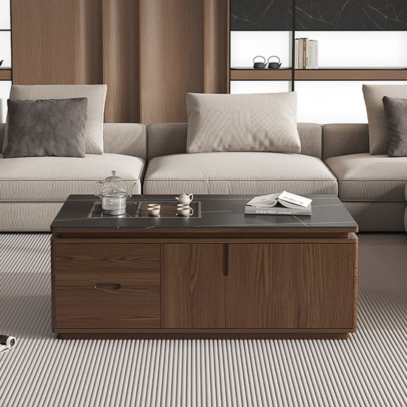 Table basse intelligente en bois massif, Noir, noir, noir, noir, H 19,69 po x L 55,12 po x l 31,5 po