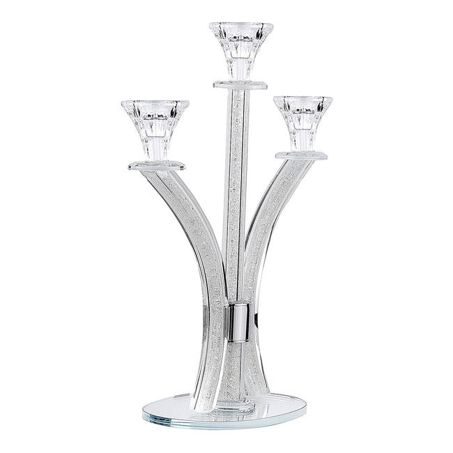 Candélabre en cristal avec pierres précieuses intérieures, 3 bras, or et argent, Or, argent
