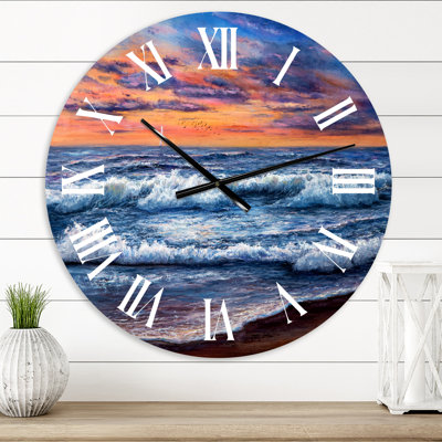 Coucher de soleil sur l'océan bleu II - horloge murale nautique et côtière