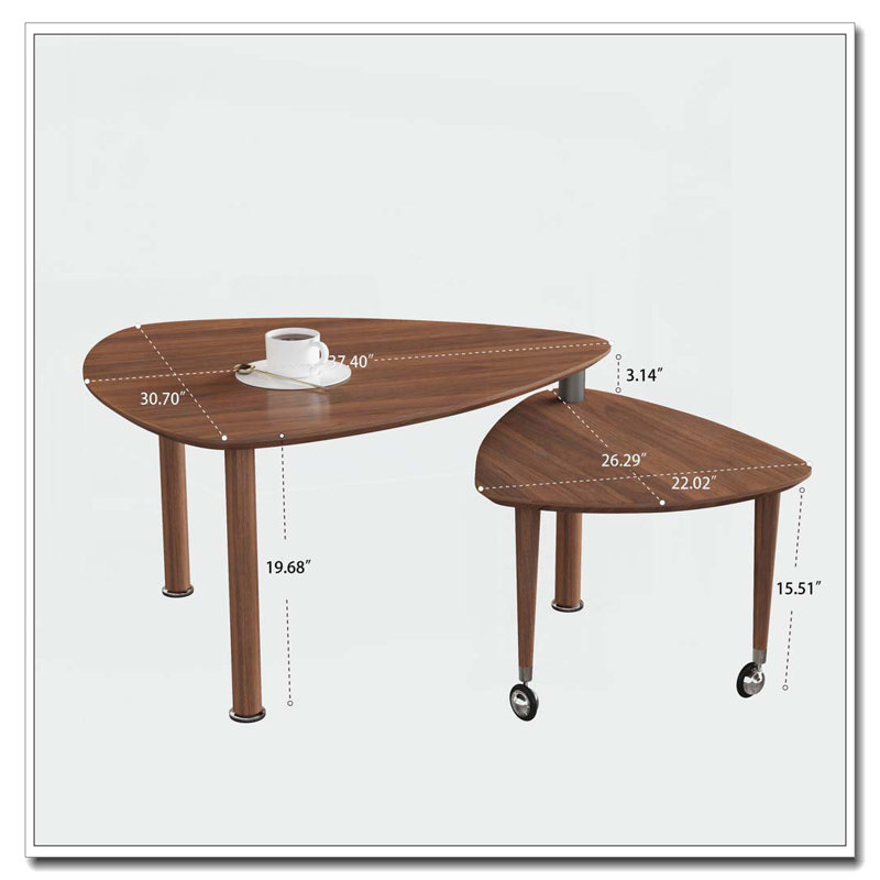 Table basse rotative avec pieds en bois d'hévéa massif, Noyer, Bois