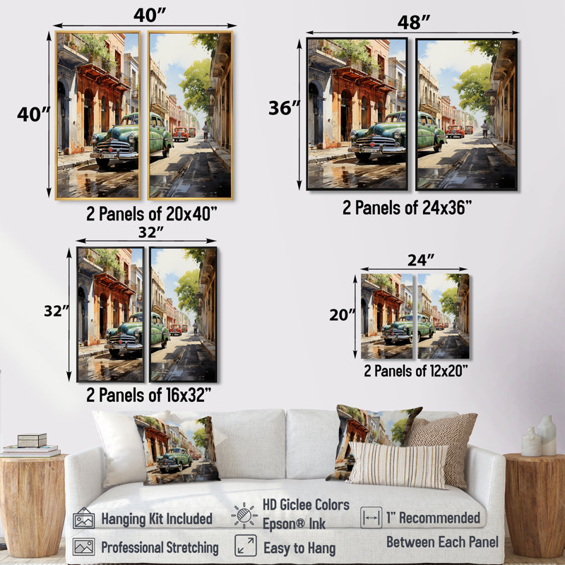 «Cuba Havana Vieja Timeless», ensemble d'art mural côtier jaune de 2, H 36 po x l 48 po, Noir