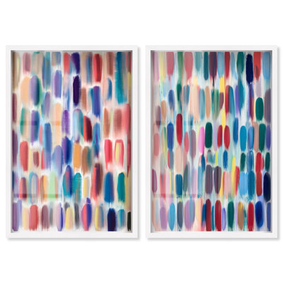 Décoration murale colorée dynamique à coups de pinceau duo par Art Remedy, cadre blanc, 10 x 15