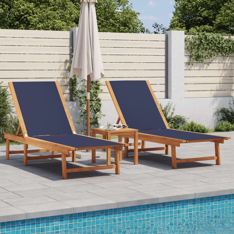 Jennie 200cm Long Acacia Single Chaise, Navy