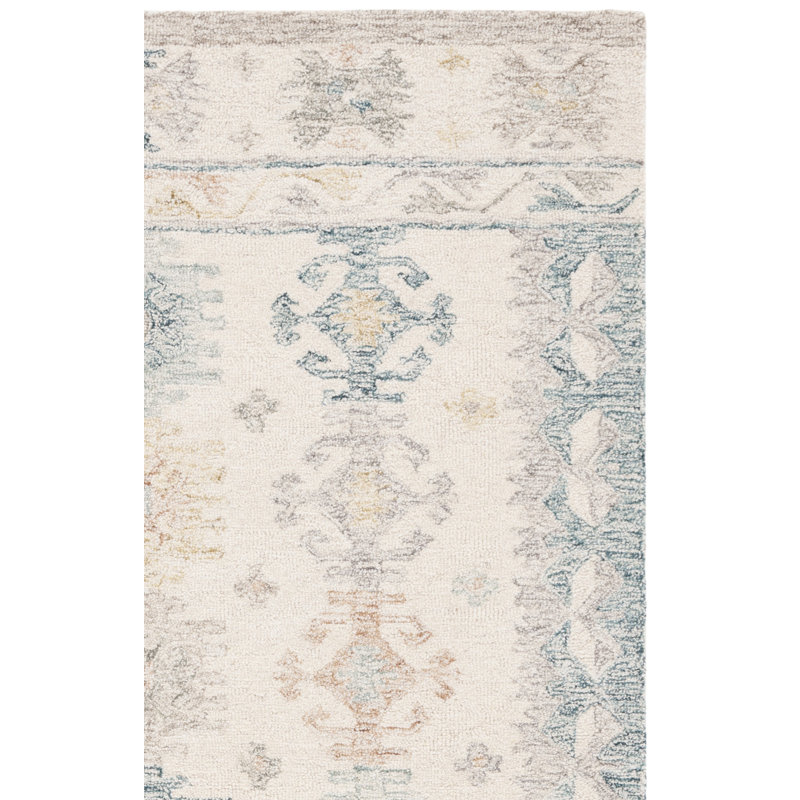 Tapis ivoire / bleu en laine / coton touffeté à la main Kratzer, Rectangle 3 pi x 5 pi