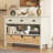 Retro Console Table With 3 Storage Drawers, Entryway Table With 3 Water Hyacinth Woven Baskets,Wooden Accent Sofa Table Buffet Cabinet For Entryway, Hallway And Living Room-453315319