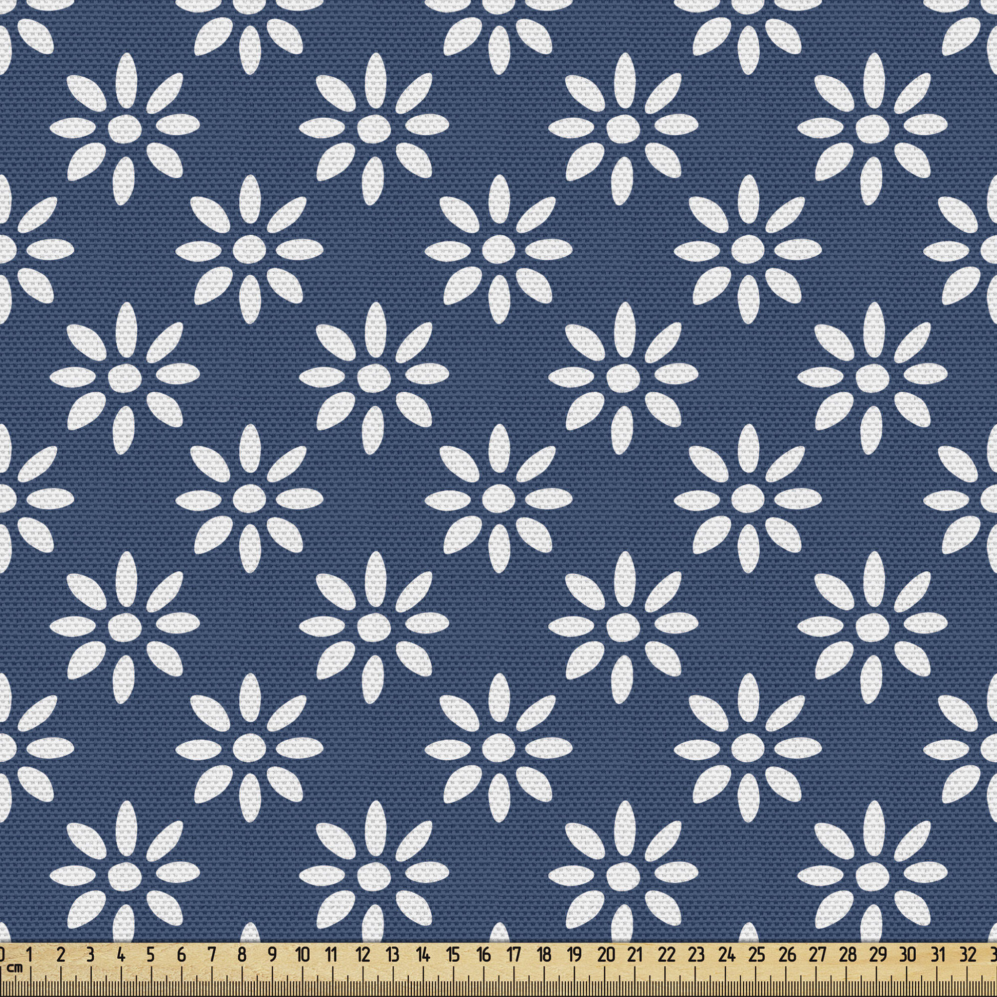 Navy Blue Ditsy Floral Printed Poly Moroccan Fabric by the 