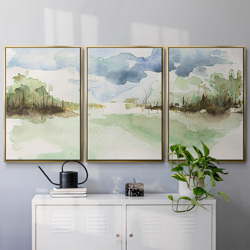 Brush Thickets II - Toile encadrée multi-pièces, Encadrement doré, H 36 po x l 75 po