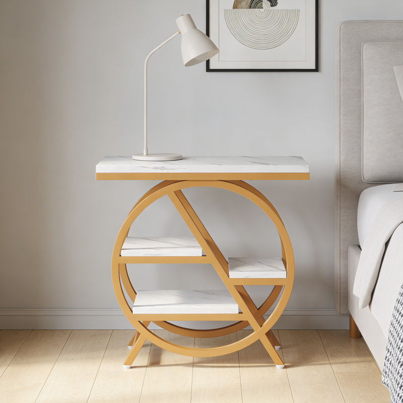 Table d'appoint ronde Nordic avec plateau en marbre et pieds en métal pour les salons industriels