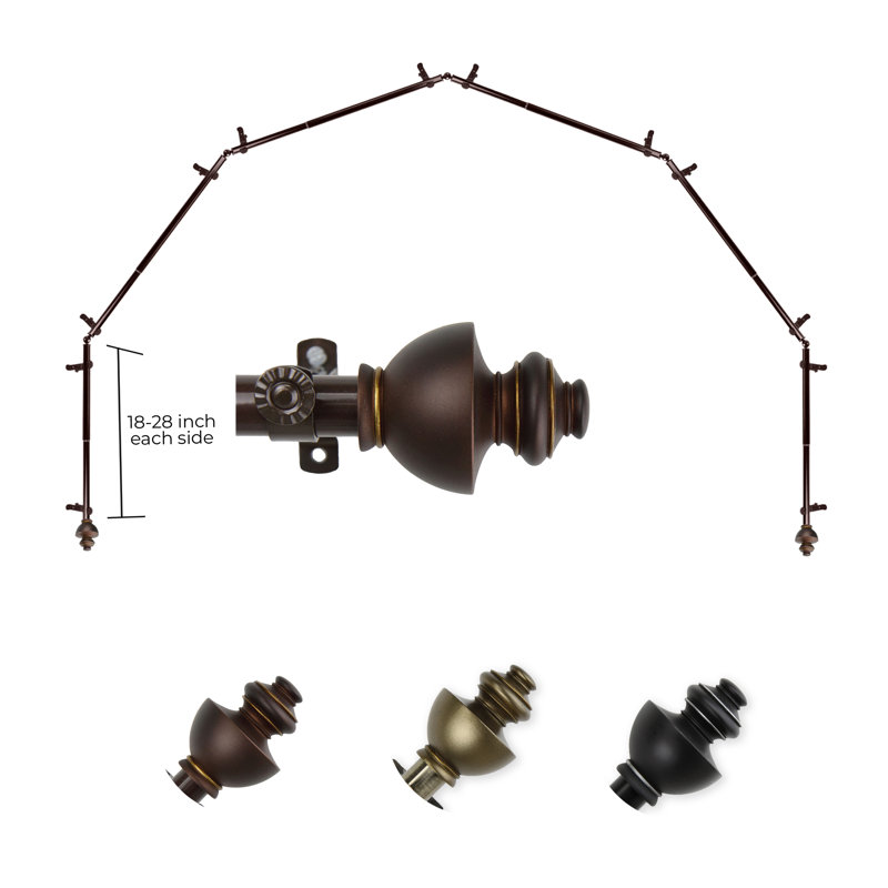 Tringle à rideaux simple à 6 côtés Andreasen, Cacao, 18 à 28 po (de chaque côté)