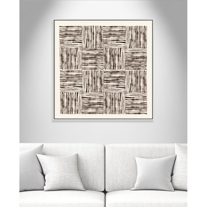 Carré rayé gris anthracite à motifs alternés par Hazel J, Toile avec cadre, Flotteur blanc, L 37,5 po x H 37,5 po