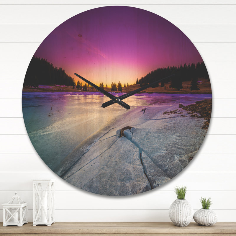 Horloge murale lever de soleil sur le lac gelé, Grand
