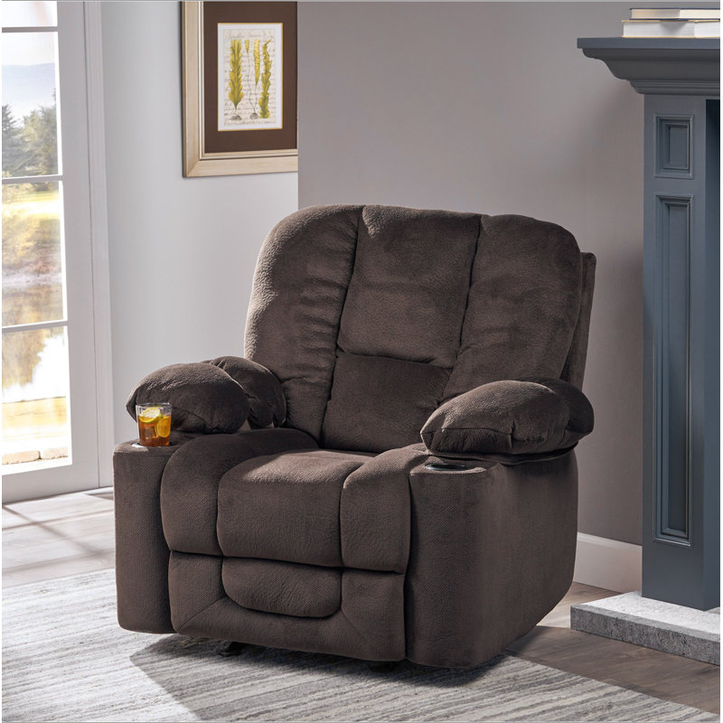 Luxueux fauteuil inclinable manuel en chocolat avec tissu doux pour la peau et deux porte-gobelets, Chocolat