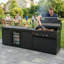 Îlot de cuisine extérieur de luxe 101 po avec barbecue au propane à 6 brûleurs 85 000 BTU, réfrigérateur à vin, évier en acier inoxydable et comptoirs en marbre