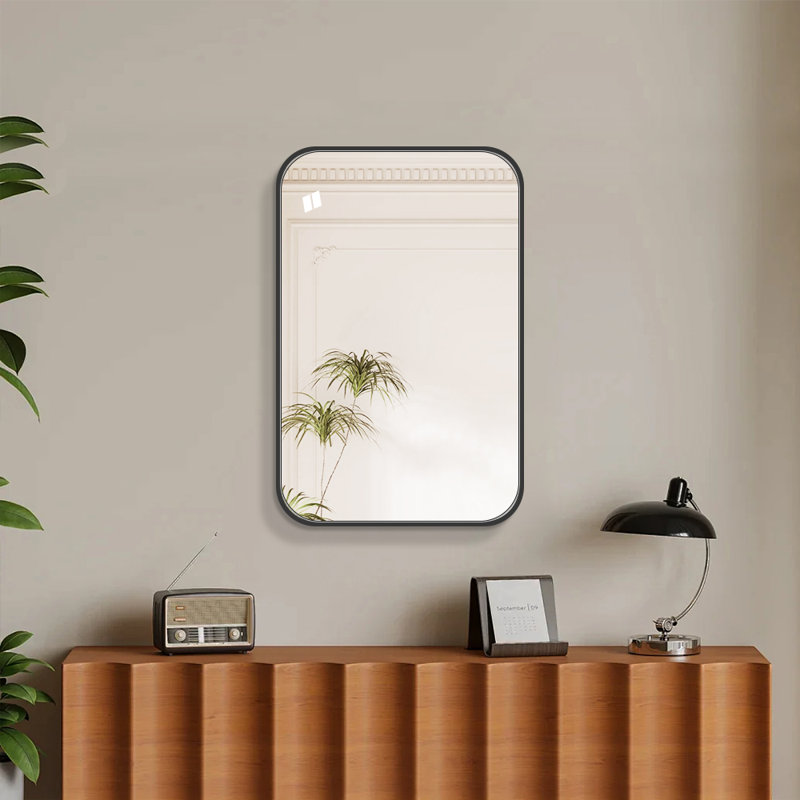 Modern Black Framed Bathroom Mirror, Wall-Mounted Vanity Mirror with Shatter-Resistant Glass, Multiple Sizes, 28" x 18"