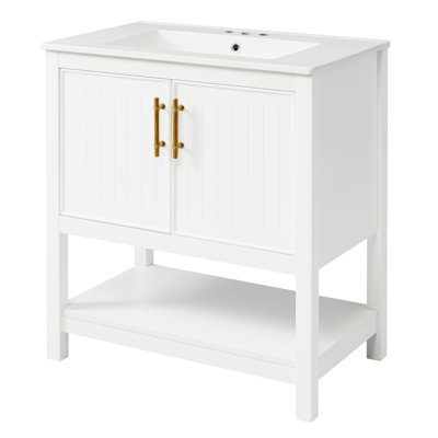 Meuble-lavabo de 30 pouces avec lavabo en céramique et rangement polyvalent - idéal pour les petites salles de bain en céramique, porte, meuble-lavabo