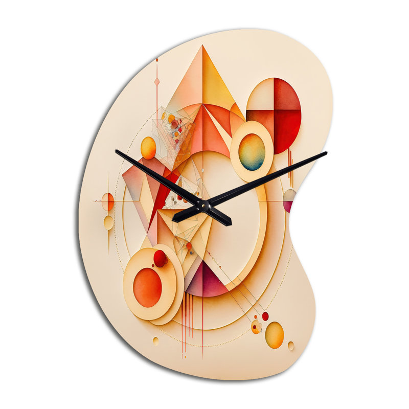 «Forgard Orange and Yellow Geometric Abstract II», horloge murale géométrique asymétrique, Grand