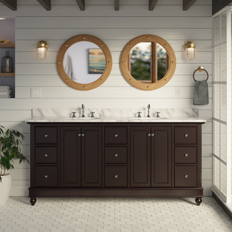 Ensemble de meuble-lavabo double 72 po Ferdinand, Chocolat, Marbre de Carrare