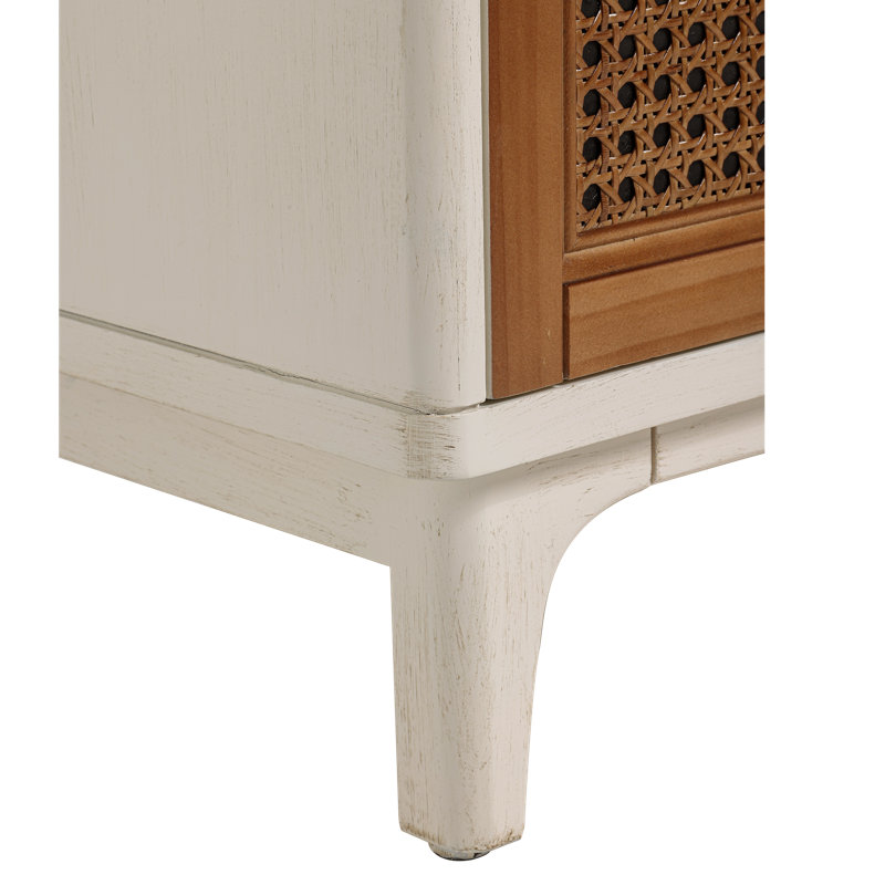 Table de chevet d'appoint 2 tiroirs Aril, Blanc / brun