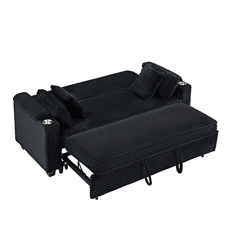 Canapé-lit multifonctionnel extensible avec porte-gobelet, Noir