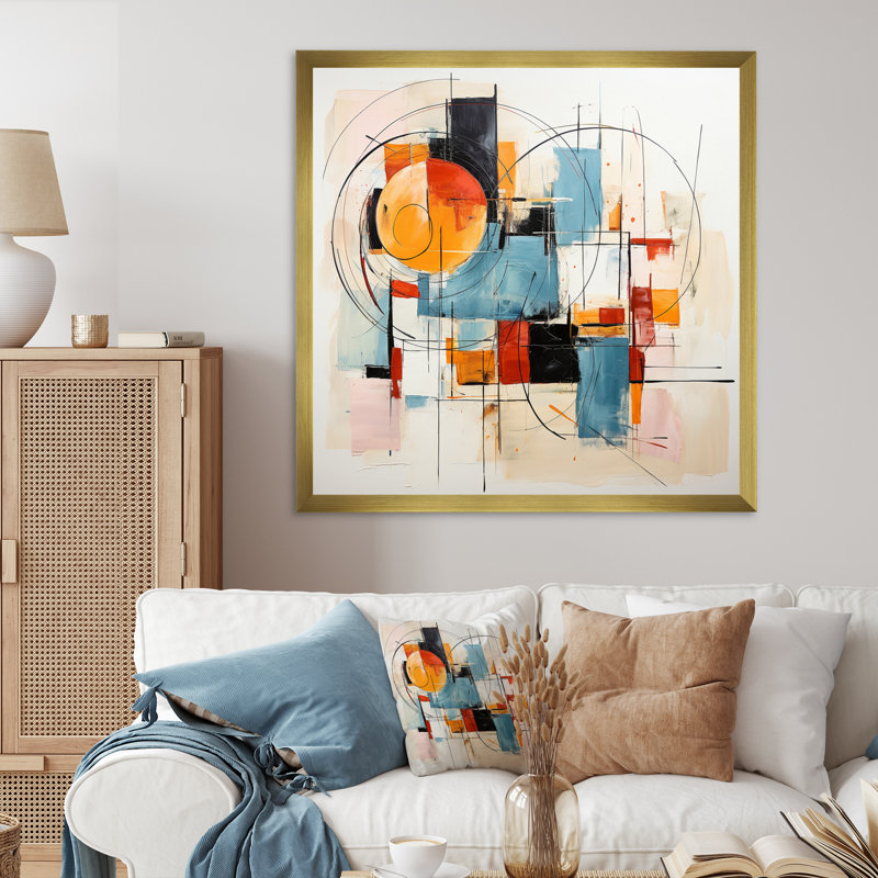 Janira - Fusion Mid-Century abstrait coloré - impression, H 24 po x l 24 po x P 1 po, Encadrement doré