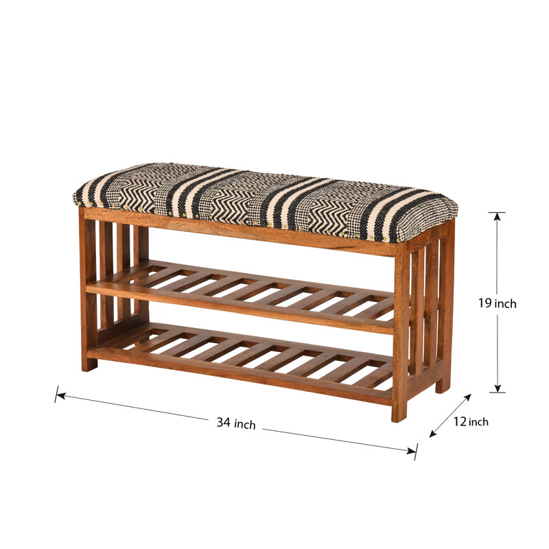 Banc de rangement pour chaussures Eaker, Brun clair / patchwork