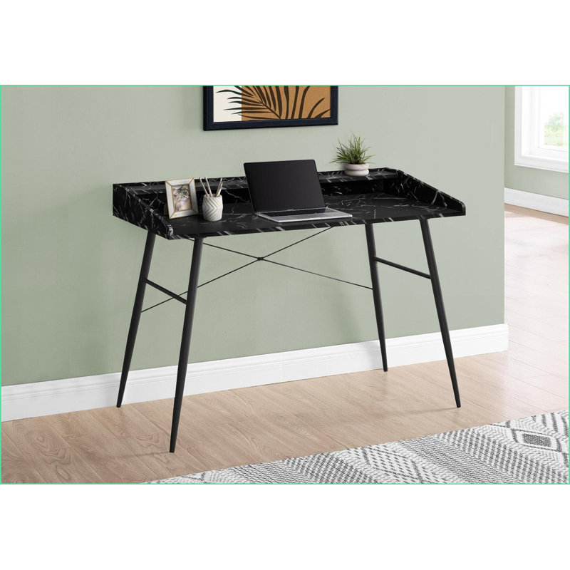 Bureaux, bureau d'ordinateur moderne de 48 po avec casiers de rangement et amp; Bahut, stratifié en marbre noir, métal noir | Noir | Panneau de particules