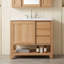 Meuble-lavabo autoportant avec lavabo en céramique, tiroirs à fermeture en douceur, porte d'armoire coulissante et tablette ouverte