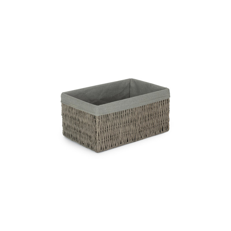 Wicker Paper Rope Storage Basket with Lining, Grey Basket/Grey Lining, 20cm H x 37cm W x 25cm D